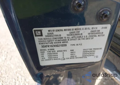 2006 GMC Yukon Xl 1500 Slt z USA, uszkodzony, nr VIN 3GKFK16ZX6G210209